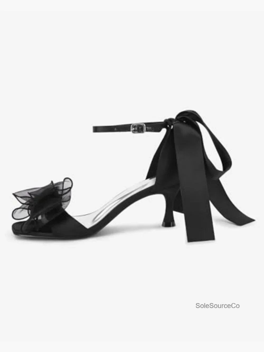 Women's Bow Heeled Sandals Kitten Heels Square Open Toe Satin Dressy Wedding